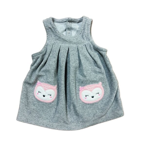 Carters Baby Girl Gray Sleeveless Fleece Owl Graphic Pocket Dress Size 3M - Picture 1 of 6